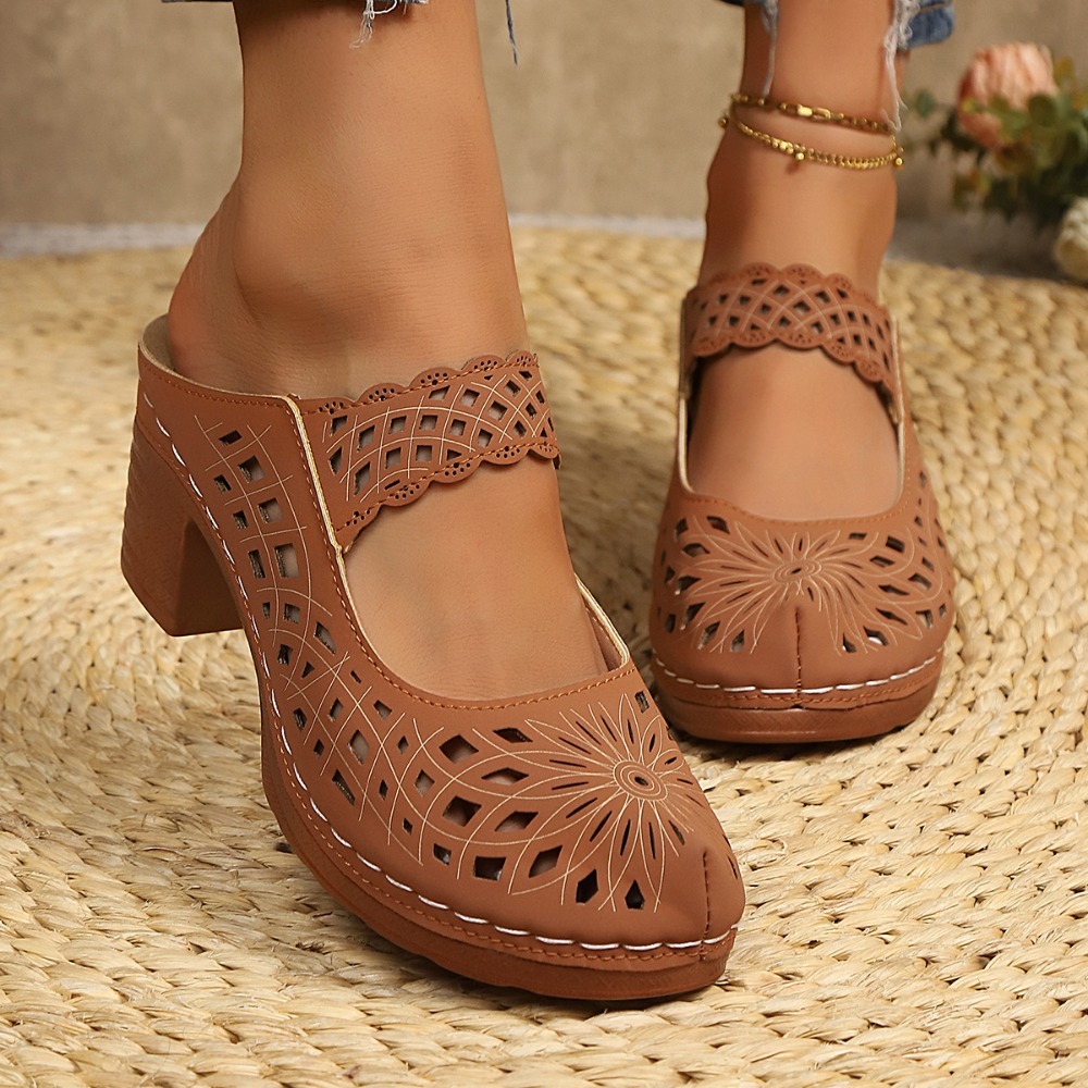 Women Hollow Cutout Mules Chun - Vintage Fashion Dresses review and price