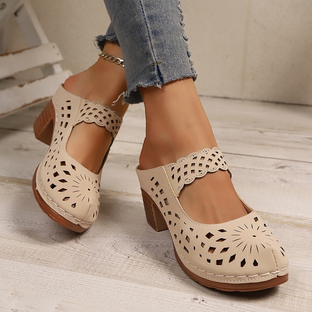 Women Hollow Cutout Mules Chun - Vintage Fashion Dresses review and price